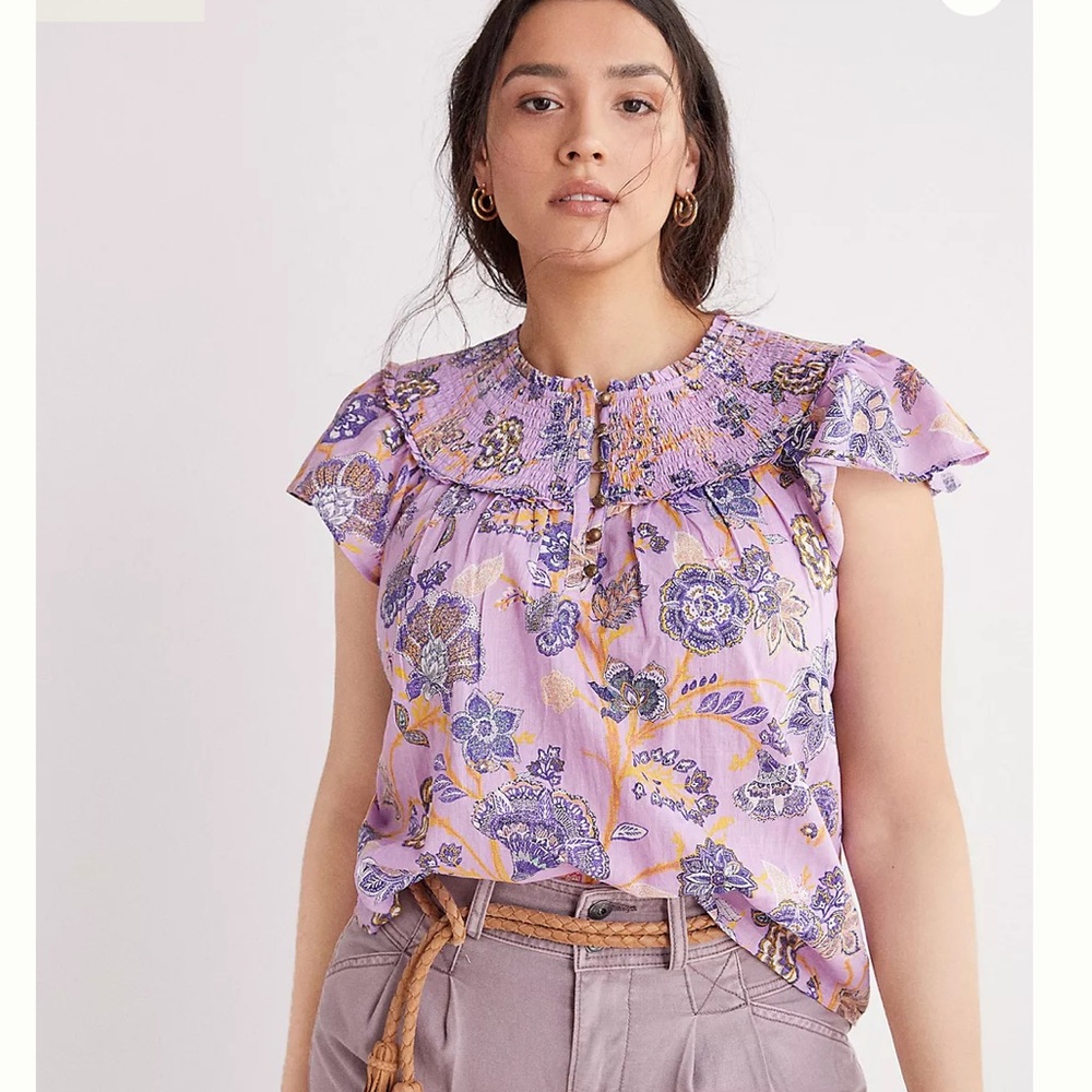 Anthropologie Purple Floral Blouse